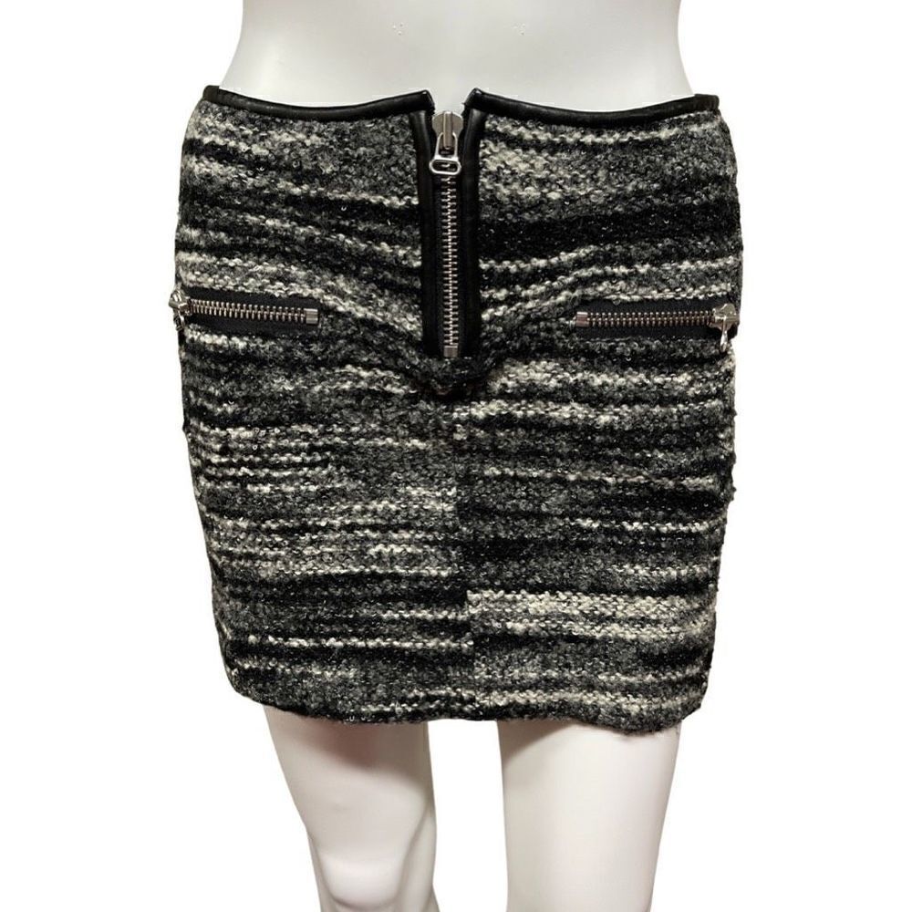 Étoile Isabel Marant Boiled‎ Wool Mini Skirt  Size 0 Black White Grey Zipper